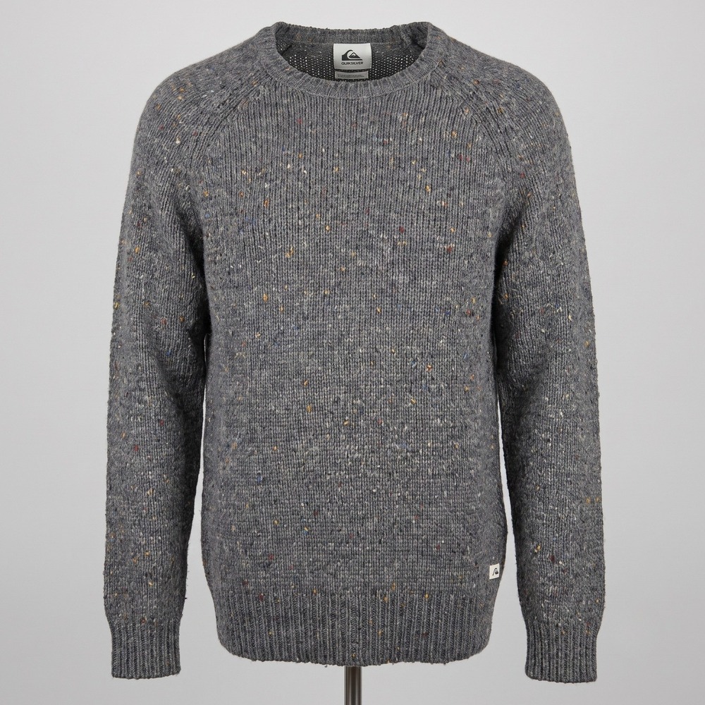 Quiksilver Mens Small Grey Sweater Crew Neck Speckled Knit Raglan Sleeve